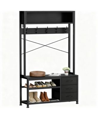 6-in-1 Entryway Shoe Bench Coat Rack with 12 Hooks, 3 Drawers, and Storage