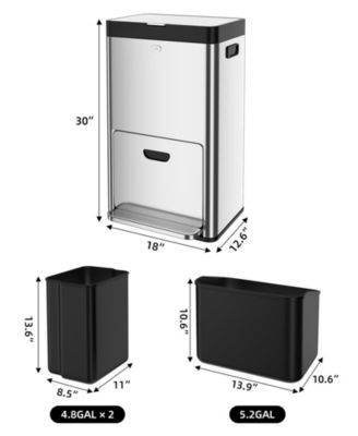 Stainless Steel Kitchen Trash Can, 9 Gallon Garbage Bin with Close Lid Removable Plastic Inner Buckets Waste Bin