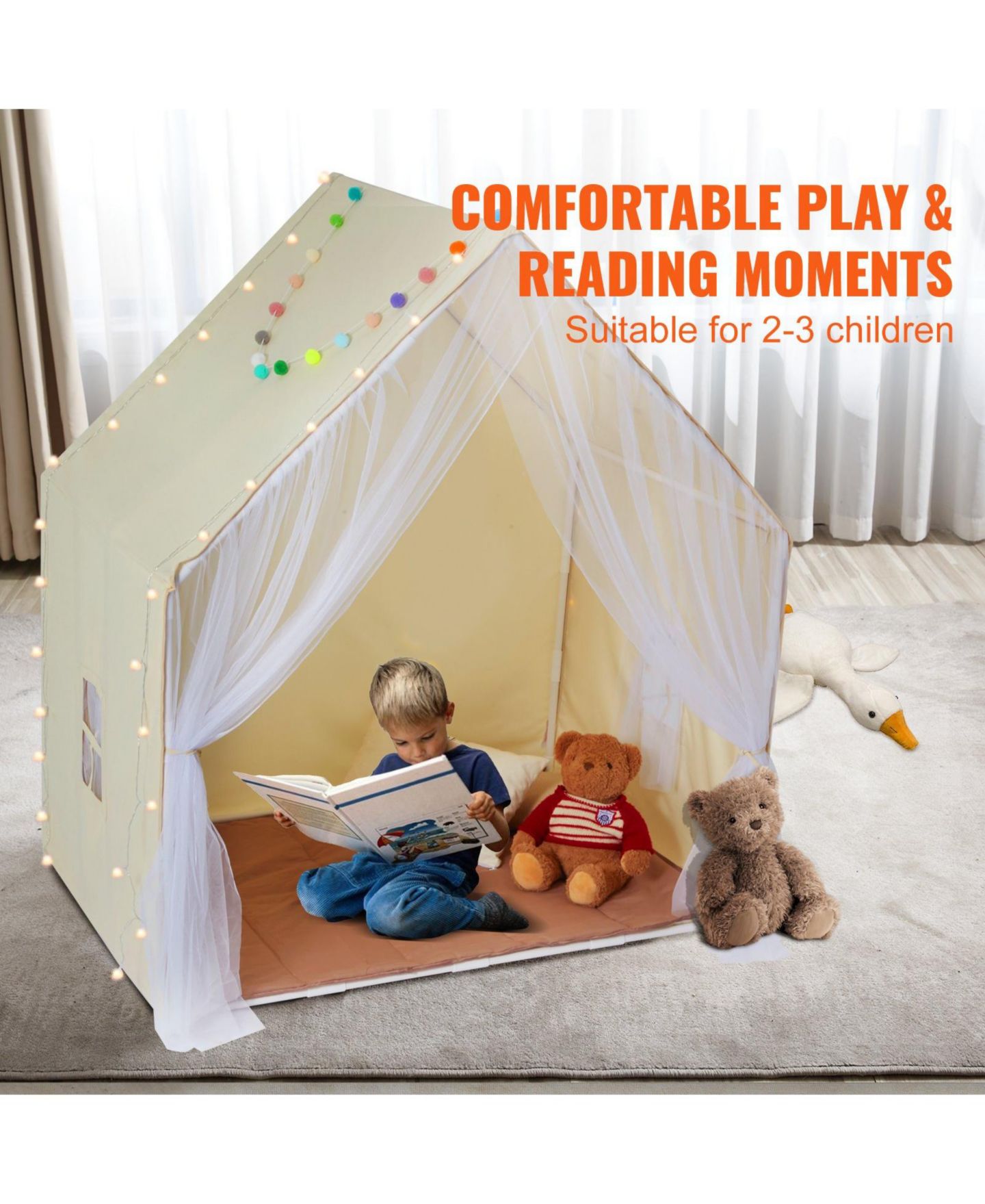 Детские игрушки SUGIFT Yurt Indoor Outdoor Play Tent, 3-Piece Set, Ages 3+, цвет: Бежевый — фото 4
