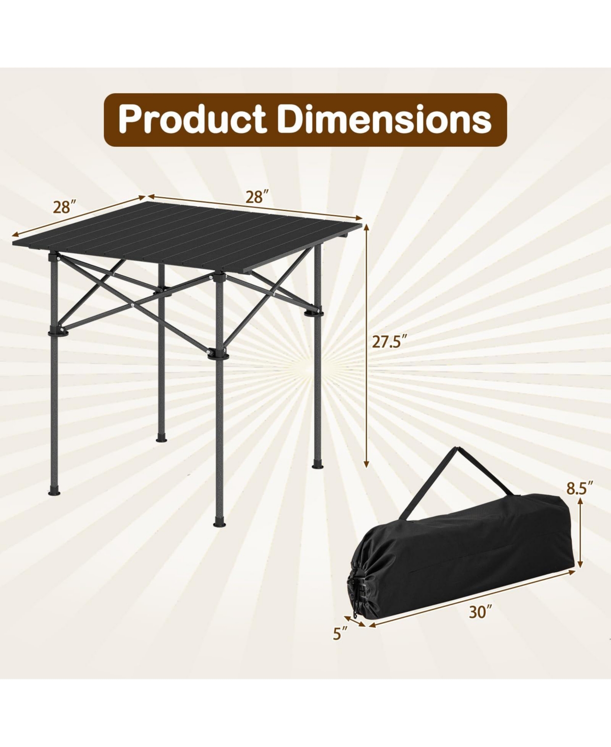 Mecale Roll-Up Camping Table with Metal Legs, Outdoor