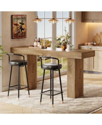 70.9" Extra Long Bar Table, Counter Height Pub Table with Sturdy Pedestal Base, Modern Rustic Rectangular Bar Height Table