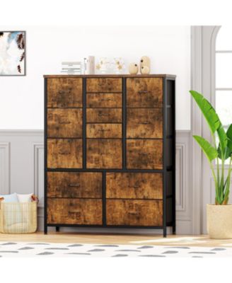 48" H Tall Dresser with 15 Drawers, Fabric Storage Dresser with Steel Frame & Wood Top, Sturdy Dressers for Bedroom, Closet, Hallway