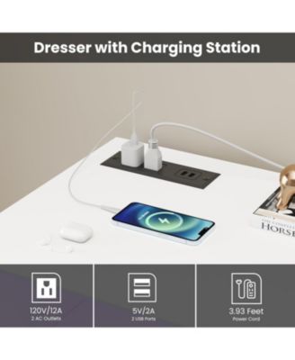 6 Drawer Dresser for Bedroom with LED Lights & Charging Station, Modern Dresser with LED for Bedroom