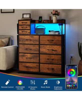 11 Drawer Dresser with Fabric Drawers Storage Cabinet with Shelves Side Pockets Hooks Charging Station