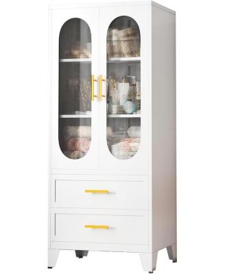 73" Tall Pantry Cabinet, Metal Kitchen Storage Cabinet with Fluted Glass Doors & Adjustable Shelves for Kitchen, Bathroom, Living Room & Office