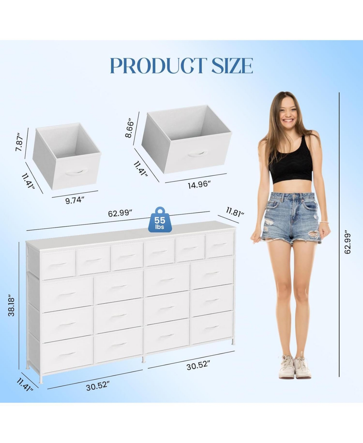 gaomon 18 Drawers Dresser with Mdf, Pb, Cationic Fabric, Iron, and Pu Long Storage Cabinet for Bedroom, Living Room, or Hallway
