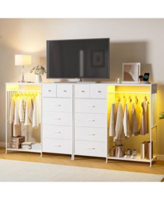 49.2" w Dresser with Hanging Rack & LED Lights, 6-Drawer Closet Organizer with Charging Station, Tall Storage Tower for Bedroom