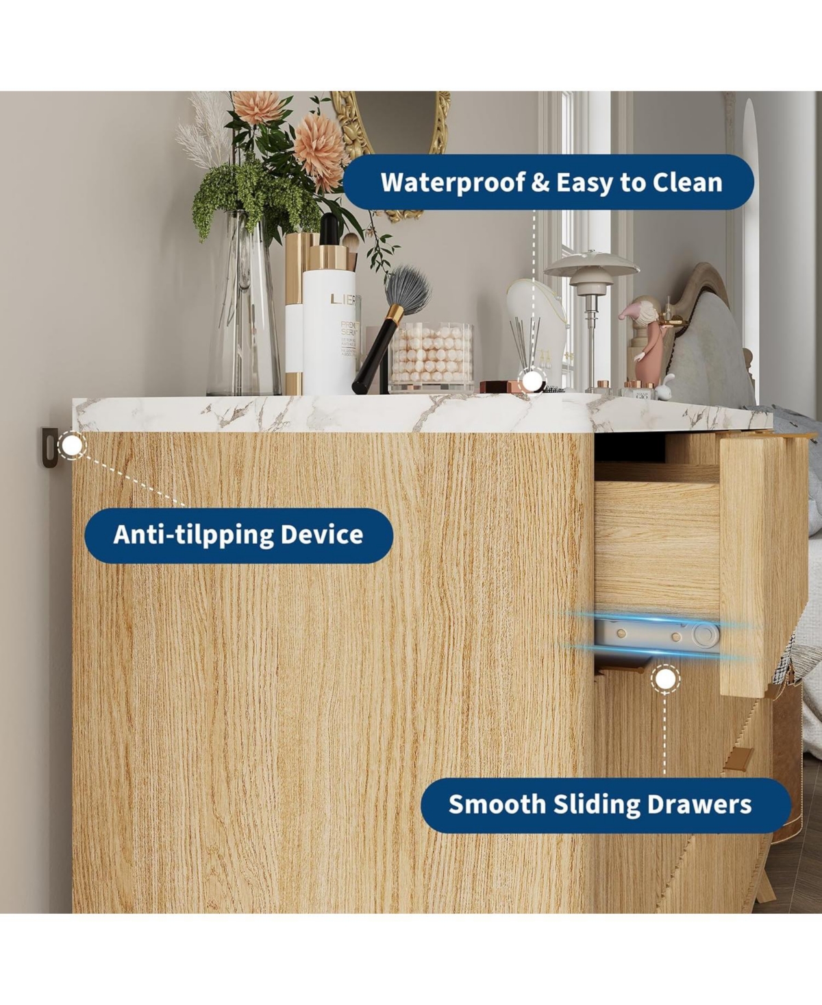 gaomon Modern Fluted Dresser with 7 Drawers, 54" Wide Chest of Drawers