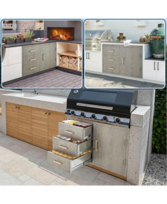 PeakPursuit Stainless Steel Outdoor Kitchen Door Drawer Combo - Triple Drawers & Access Door, Propane Storage & Adjustable Garbage Ring