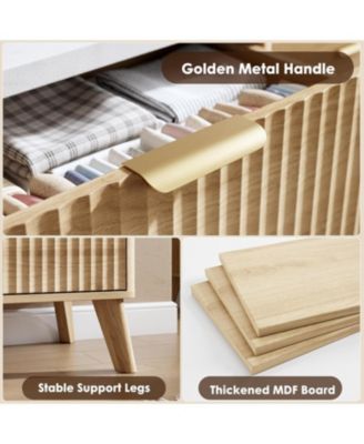 Fluted Dresser for Bedroom with 9 Deep Drawers, 60.6" Wide Modern Chest of Drawer with Faux Marble Top, Wooden Dresser TV Stand