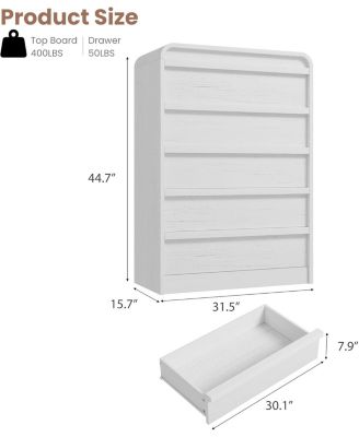 Arched 5 Drawer Dresser for Bedroom, 45in Tall Wooden 5 Chest of Drawers with Curved Profile Design, Modern Closet Storage Organizer