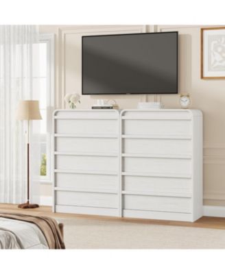 Arched 5 Drawer Dresser for Bedroom, 45in Tall Wooden 5 Chest of Drawers with Curved Profile Design, Modern Closet Storage Organizer