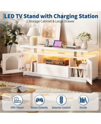 TV Stand for 65 Inch TVs, LED Modern Entertainment Center with Large Drawer & Adjustable Shelves, Media Console with Power Outlet