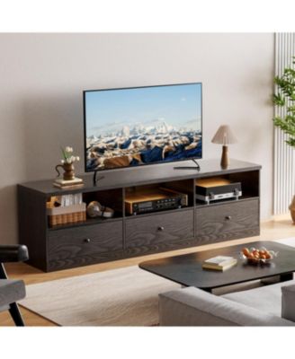 Modern TV Stand with 3 Storage Drawers and Open Shelves for 75" TVs