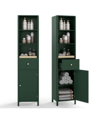 67" Tall Narrow Bathroom Floor Cabinet with Fluted Door, Slim Storage Tower