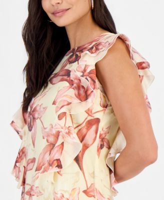 Petite Printed Ruffle-Sleeve Dress