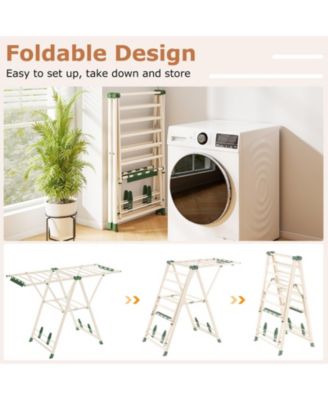 Clothes Drying Rack with Height-Adjustable Wings, Folding Laundry Rack