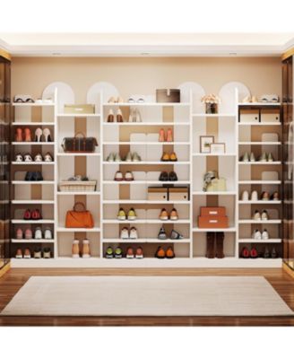 13-Tier Shoe Rack, Freestanding Tall Entryway Shoe Organizer with Open Shelves, 40 Pairs Wide White Wooden Shoe Shelf Shoe Storage Cabinet