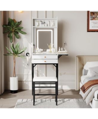 Compact LED Vanity Desk, Minimalist Lighted Makeup Table for Small Apartment Spaces