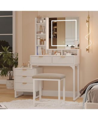 Makeup Vanity Set with LED Mirror - 5 Drawers, 3 Color Modes