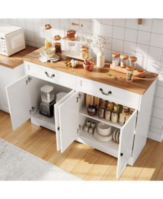 57" White Farmhouse 4-Door Sideboard with 2 Drawers