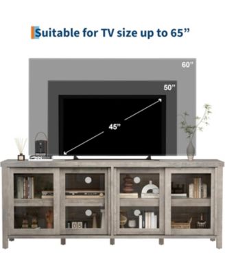 Mid Century Modern TV Stand for 65 Inch TV, 4 Sliding Glass Doors Storage Cabinets Entertainment Center