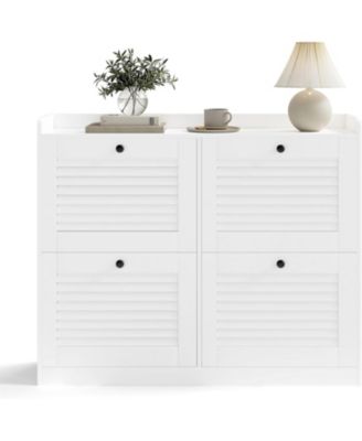 Large Narrow Shoe Storage Cabinet, 4 Flip Drawers Adjustable Shelves Entryway Shoe Rack Organizer