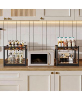 2-Tier Kitchen Organizer with Pull-Out & Hooks for Efficient Storage