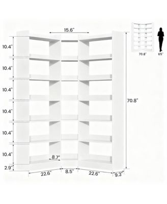 YIGII L Shaped Corner Bookshelf 6 Tiers Storage Display Rack