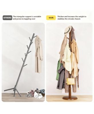 Solid Rubberwood Coat Rack: 10 Hooks, Tree Design, Sturdy, Easy Install, Modern