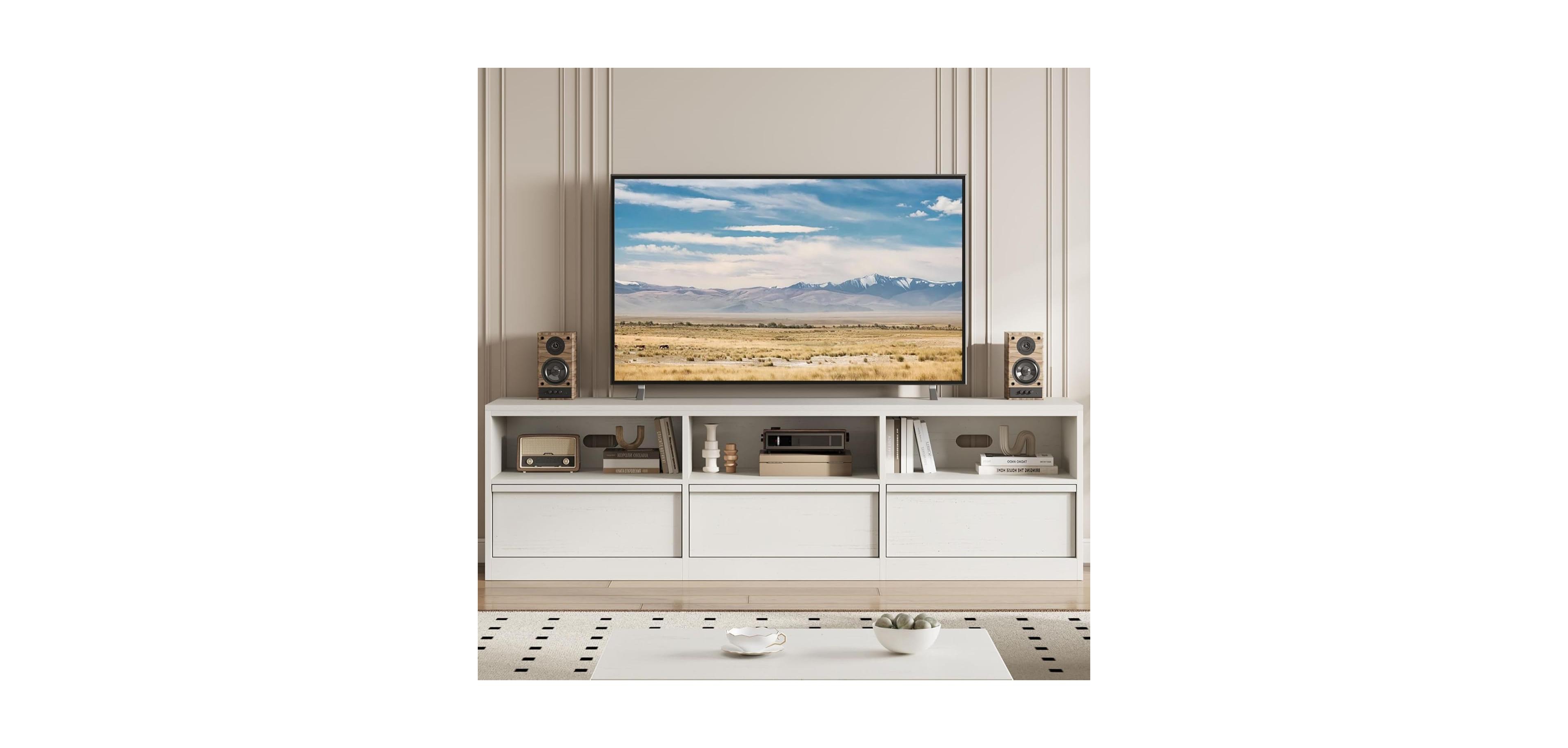 Gaomon Mid-Century Tv Stand for 65–75" TVs, Industrial Entertainment Center with 3 Drawers