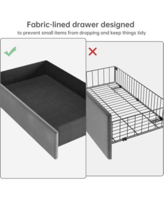 Full Size Bed Frame with Storage Headboard & Charging Station, Upholstered Platform Bed with 4 Drawers and Wooden Slats