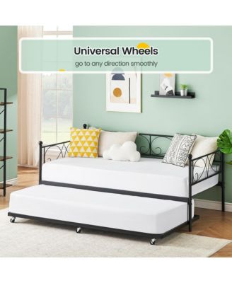 Twin Daybed with Trundle, Metal Sofa Bed Frame, Heavy Duty Metal Slats