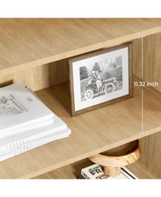 65.4" in Tall Boho Bookshelf with 5 Tier Bookshelf and Rattan Doors, Wooden Bookcase with Storage, Large Bookshelf for Living