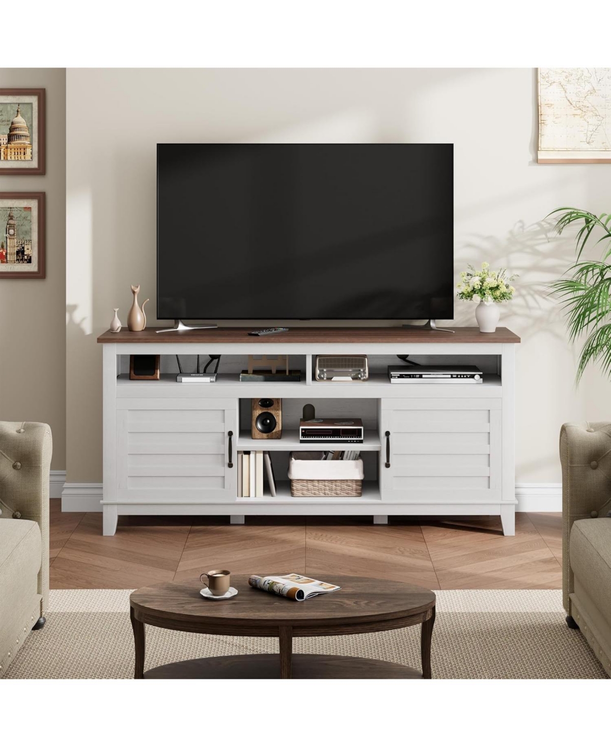 gaomon Tv Stand for 63 in, Entertainment Center with Adjustable Shelves, Farmhouse Cabinet Doors,for Living Room