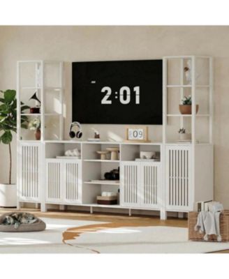 Farmhouse TV Stand for 70-Inch TVs, Entertainment Center with Bookshelves, Storage Cabinet & Adjustable Shelves