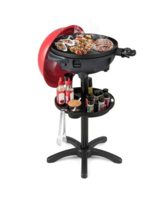 Electric BBQ Grill 1200W Indoor Outdoor Grill with 2-Zone Non-Stick Grilling Plate-Red