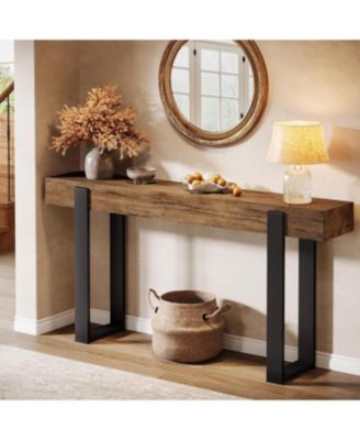 Solid Wood Console Table, 63-Inch Long Sofa Table Behind The Couch with Metal Support, Farmhouse Entryway Furniture
