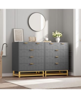 Modern 5 Drawer Wide Dresser Chest,  Metal Legs & Handles, Wood Storage Organizer for Bedroom Living Room