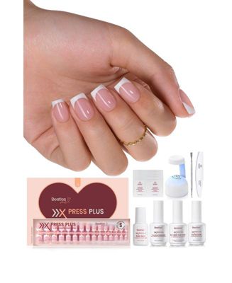 X Press Short Square French Tip Press-On Nails Kit, Pink (150 pcs)