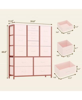 48" H Tall Dresser with 15 Drawers, Fabric Storage Dresser with Steel Frame & Wood Top, Sturdy Dressers for Bedroom, Closet, Hallway