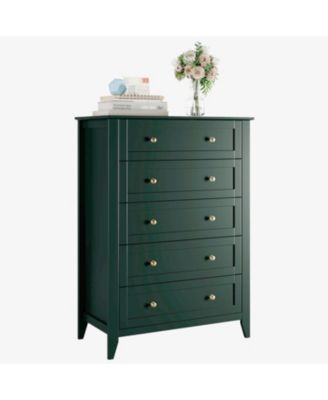 Green 5 Drawer Dresser for Bedroom, Tall Dresser with Deep Drawers & Metal Knobs, Modern Wooden Chests of Drawers for Entryway, Hallway