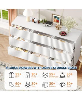 9 Drawer Dresser for Bedroom, Large Fluted Chest of Drawers, Wood Dressers Storage Organizer
