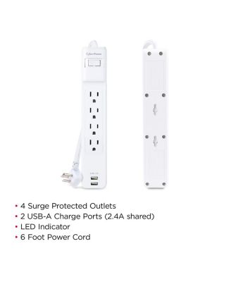 P406U 4-Outlet Home/Office Surge Protector with 2x USB-A Port, White