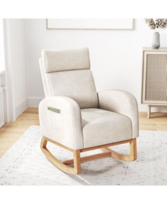 Upholstered Nursery Rocking Chair with Natural Wood Frame