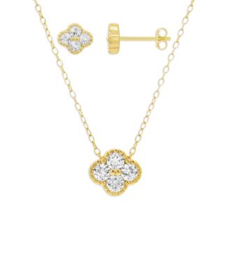 Gold Plated Clover Necklace and Earring Set