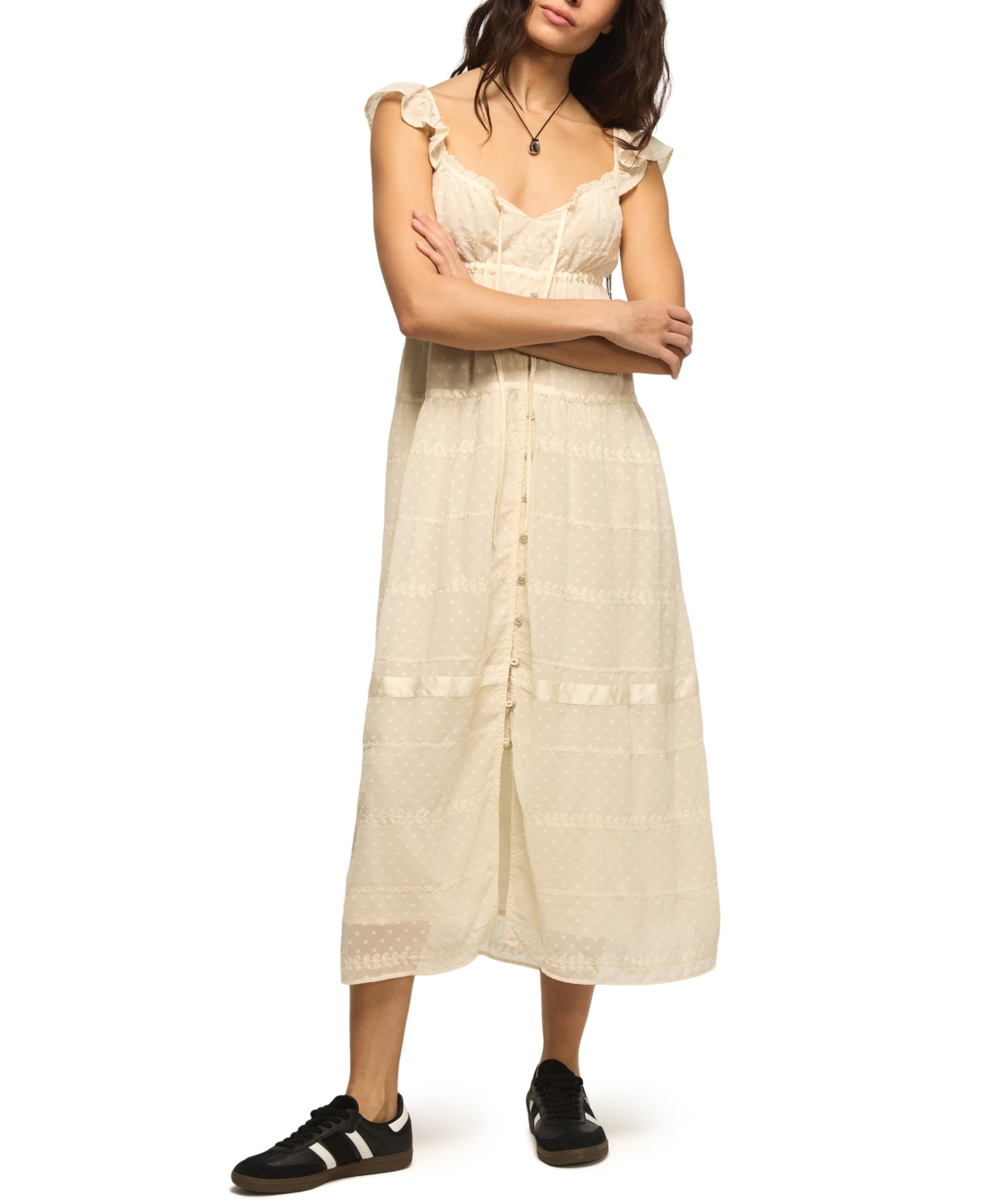 Lucky Brand Women's Sweetheart Neck Tiered Midi Dress