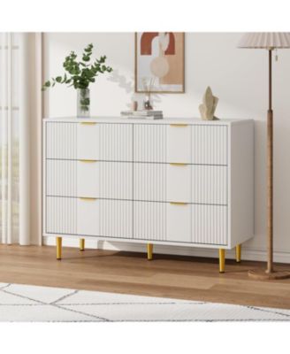 Fluted Dresser for Bedroom with 6 Drawers, 39.4" Wide Modern Chest of Drawers with Metal Handle