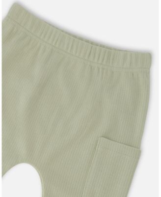 Baby Boys Cotton Jersey T-Shirt and Cotton Rib Pants Set Beige Zebra Print and Sage Green