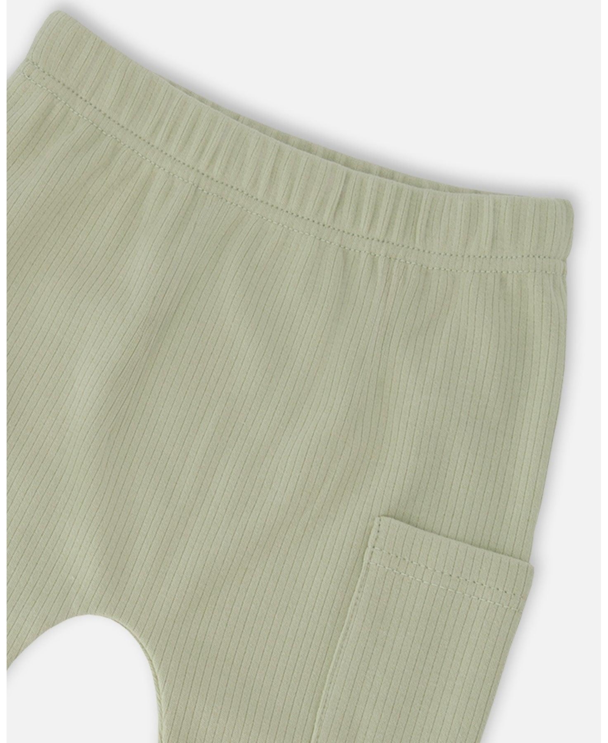 Deux par Baby Boys Cotton Jersey T-Shirt and Rib Pants Set Beige Zebra Print Sage Green